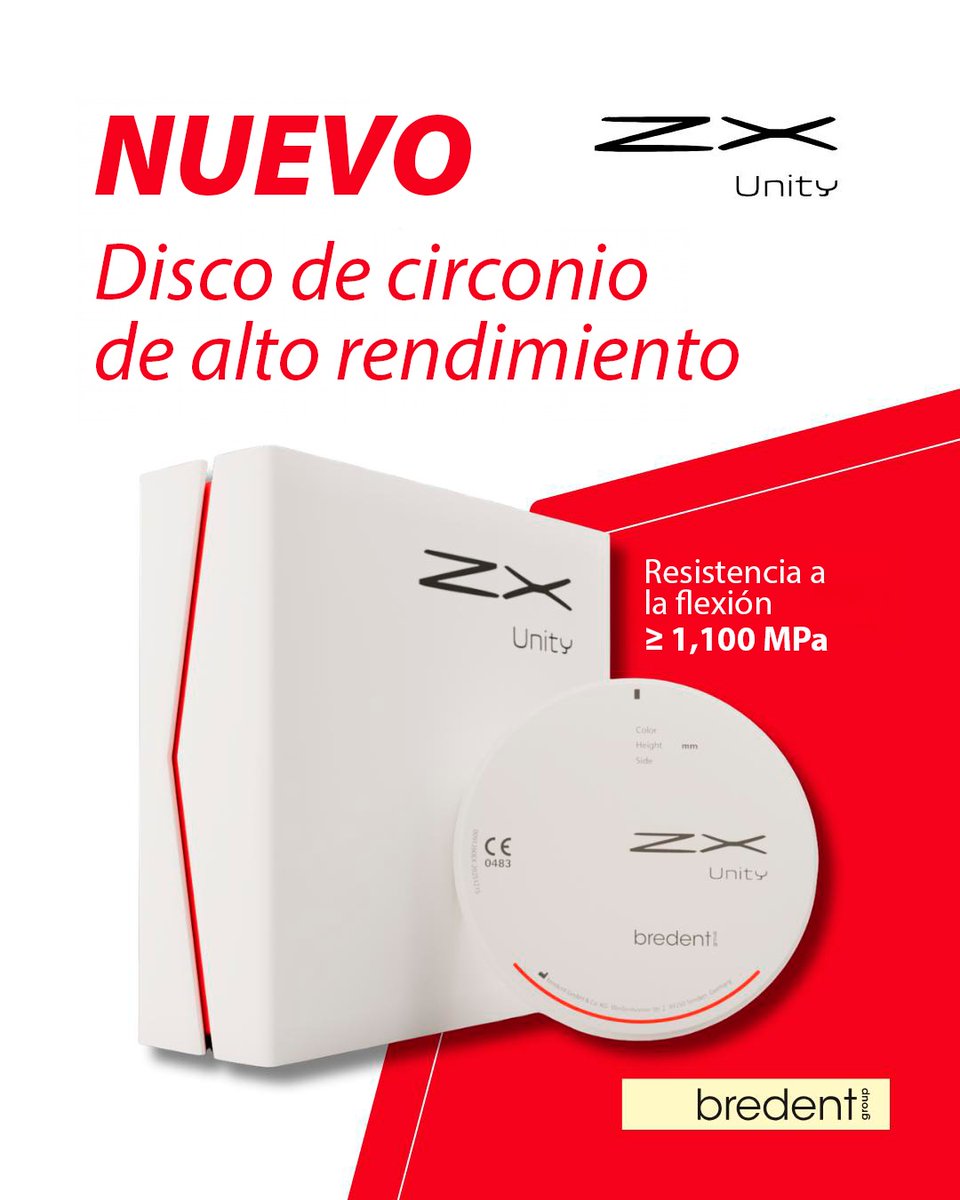 BredentSP's tweet photo. 📢 NUEVO: ZX Unity – el disco de circonio de alto rendimiento.

Con una impresionante resistencia a la flexión de ≥ 1.100 MPa en toda la altura del disco, ZX Unity ofrece una estabilidad excepcional combinada con una estética natural y vibrante.

#bredentmedical #ZXUnity https://t.co/1NilWCkas3