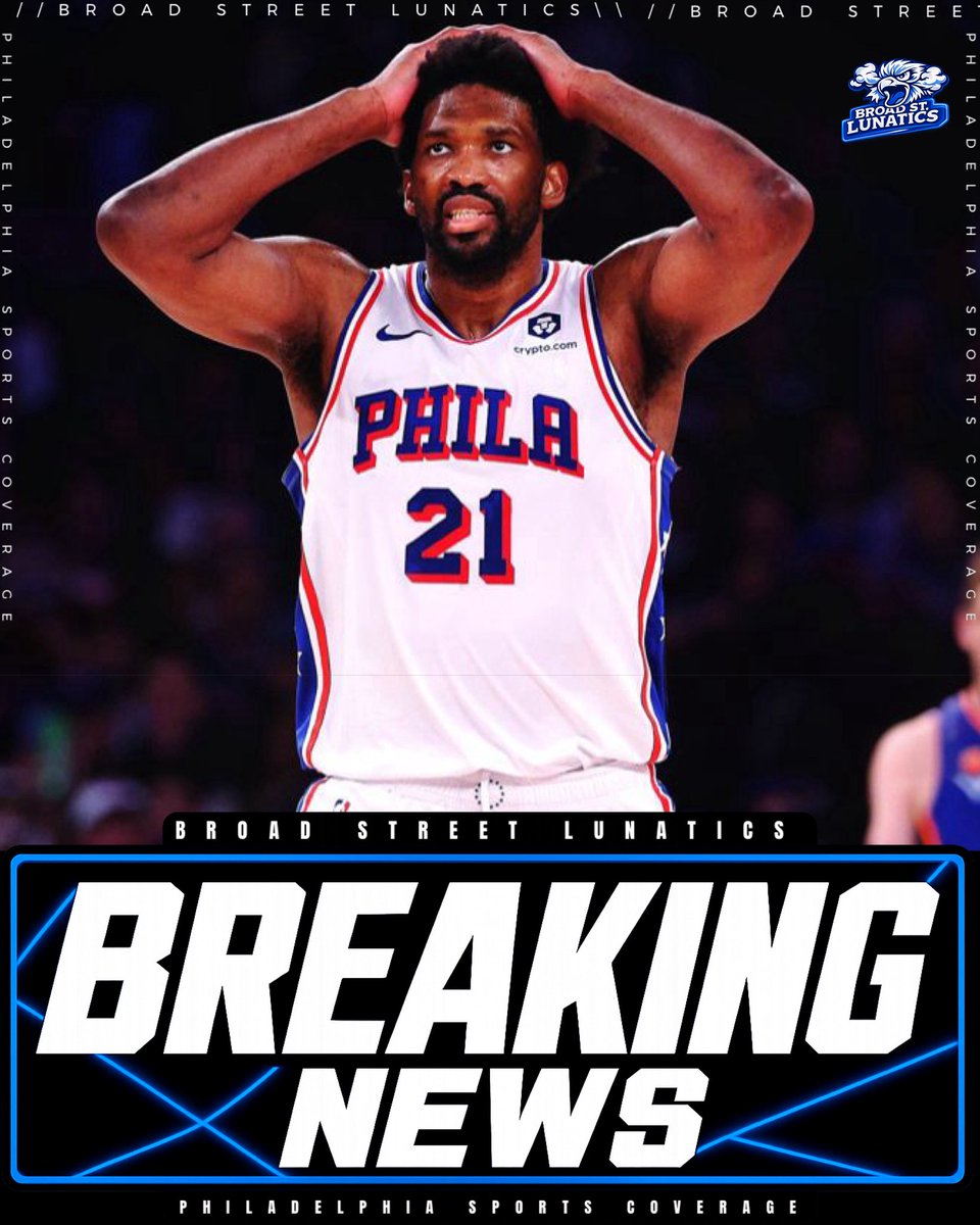 BroadStLunatics's tweet photo. BREAKING NEWS:

Joel Embiid has been ruled out for game 2 against the NY Knicks for hip and ankle injuries per ESPN.

It just never fucking ends with this team. 

#joelembiid #76ers #sixers #sixersnation #76ersnation https://t.co/S6fY7xt3bN
