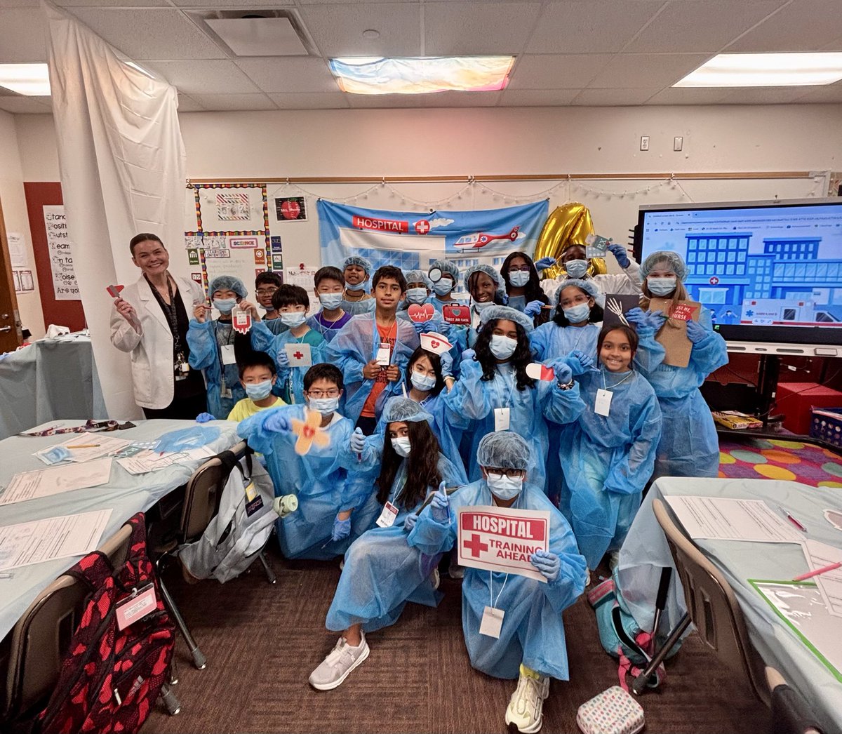 Thome_ASE's tweet photo. Classroom Takeover! Making learning hands on, interactive, and fun. Our “Math Medics” created their own “Sullivan Hospital” badges and rotated through medical themed math stations. @FortBendISD @ASE_Dalmatians #SPOTON #LeadthePAC #4thGrade #ASE https://t.co/qM0WzIks18