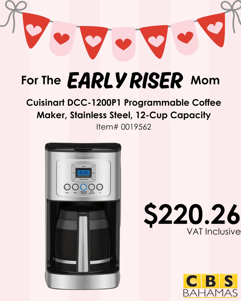 CBSBahamas's tweet photo. Celebrate Mom with gifts she’ll actually love 💕

From coffee makers to air fryers and everything in between, find the perfect Cuisinart pick for mom at CBS Bahamas! 🎁✨

Shop these favorites today! ✨

📝 Read our full Mother’s Day Gift Guide blog for even more gift inspiration: https://t.co/iEKBp4ypNo