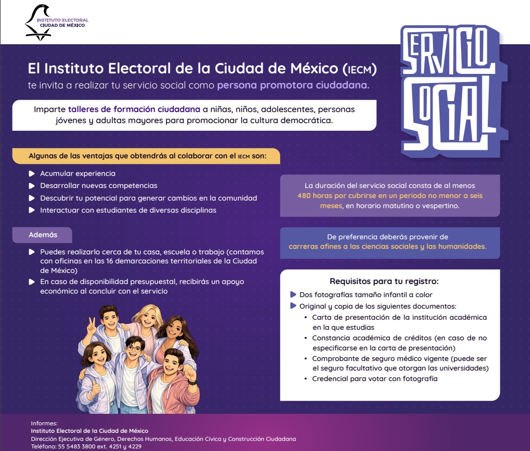 Distrito21IECM's tweet photo. ¿Estás en proceso de elegir dónde realizar tu servicio social? 😃Acércate a la Dirección Distrital 21 y conoce el programa "Educación para la vida en democracia" 📗
¡Te esperamos! ☎️📞📱
#ServicioSocial 📄 #IECM #Iztapalapa #DD21 📍 https://t.co/02k0rq9nkl