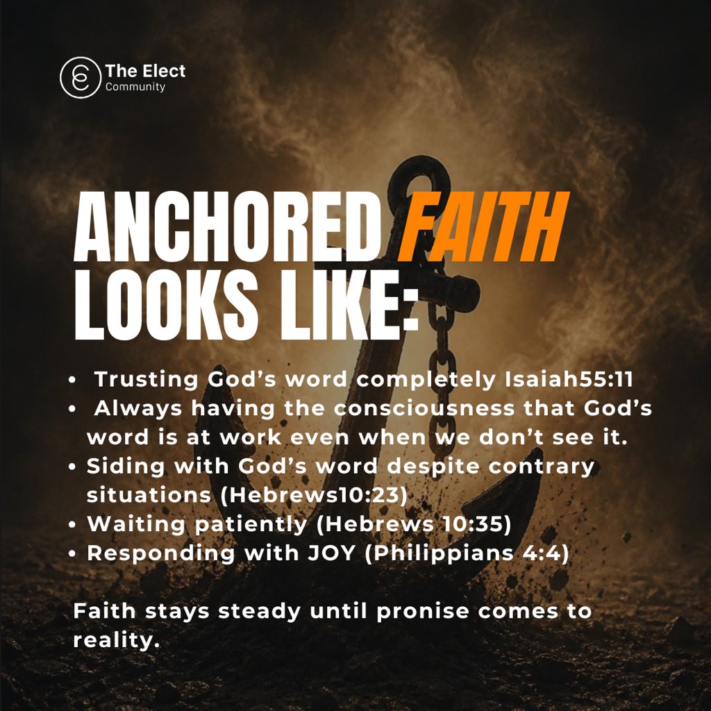 theelect_global's tweet photo. Faith is not denying the storm
It is believing that despite it all, God’s Word prevails. 
When life gets turbulent, faith keeps us steady.
The question is: What is anchoring you?

#FaithAsAnAnchor #Hebrews619 #Romans416 #Faith #TrustGod #AnchoredInFaith https://t.co/3xWJunVuhr