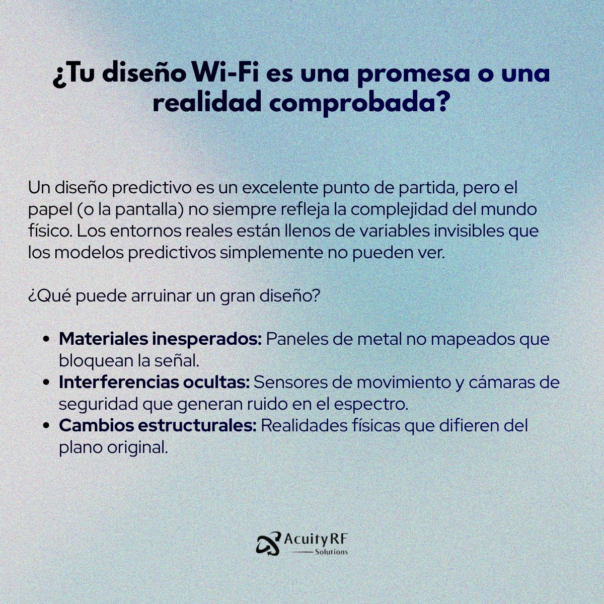 AcuityRF's tweet photo. En @AcuityRF  sustituimos las suposiciones por mediciones reales. Realizar un Site Survey nos permite validar el diseño y resolver problemas de conectividad antes de que se conviertan en tickets de soporte. 
#WiFi #SiteSurvey #Ekahau #AcuityRFSolutions https://t.co/BfHZh7yy55