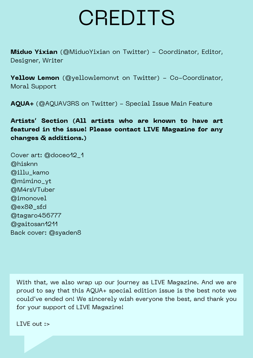 LiveMagazineNow's tweet photo. @yellowlemonvt @AQUAV3RS You're still credited!!! https://t.co/VHhPZvuHW8