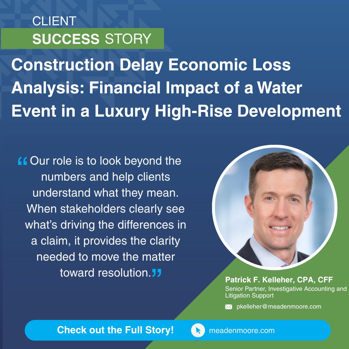 Not every construction delay cost is caused by the event itself. In this client success story, Patrick Kelleher shares how Meaden &amp; Moore evaluated the true financial impact of a water-related construction delay.
Download the success story. hubs.ly/Q04fDs2K0