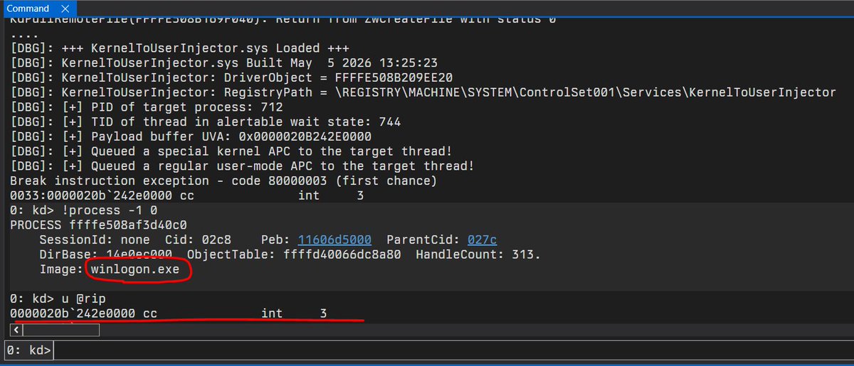 _winterknife_'s tweet photo. Updated KernelToUserInjector kernel driver to get around ALLOCVM, WRITEVM, PROTECTVM, QUEUEUSERAPC ETW threat intelligence sensors.
Find the sample EtwTi logs in Misc dir.
https://t.co/QtylOFJifH https://t.co/bEaqnFX4lE