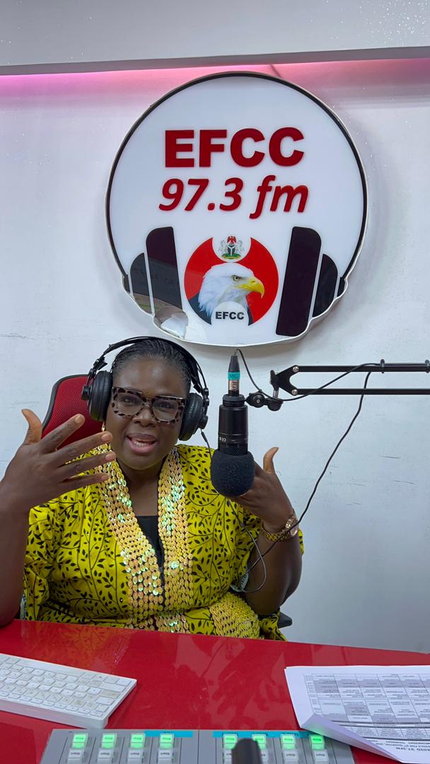 WomenWca14691's tweet photo. Mrs. Oreva Mathilda Egbi, WCA FCT Commissioner, live on EFCC Radio amplifying women’s role in the fight against corruption.
Through WCA, women are rising as voices of integrity, accountability, and change.
We’re not just speaking up, we’re taking action. 
 #WomenAgainstCorruption https://t.co/fNFT2iXCWT