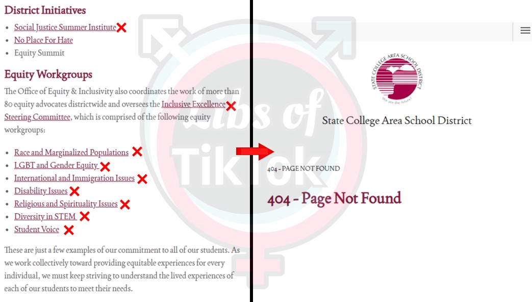UPDATE: State College Area School District (<a href="/StateCollegeSD/">State College SD</a>) appears to have REMOVED most of the DEI pages from their website.

Don’t worry, we have the receipts!

They can remove the webpages all they want but if they’re still implementing DEI, we will find out and expose them.