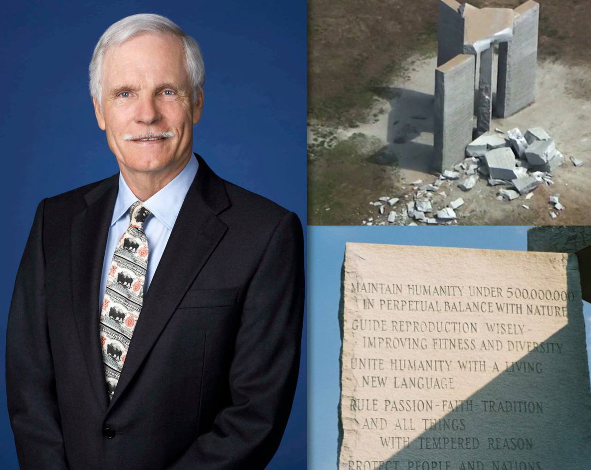 MJTruthUltra's tweet photo. Dear Ted Turner.. you failed. 

This video was archived internally at CNN as the “TURNER DOOMSDAY VIDEO” with the note: “HFR (Hold For Release) till end of the world confirmed.” 

“Maintain humanity under 500,000,000 in perpetual balance with nature”—perfectly mirrored Turner’s decades-long public crusade for drastic population reduction. He is widely believed to be the mystery man who secretly financed the Georgia Guidestones under the pseudonym “R.C. Christian”

The Guidestones were destroyed exactly 1,400 days ago. 
 
They should play this at his funeral.

https://t.co/pyqH6tT8Ur