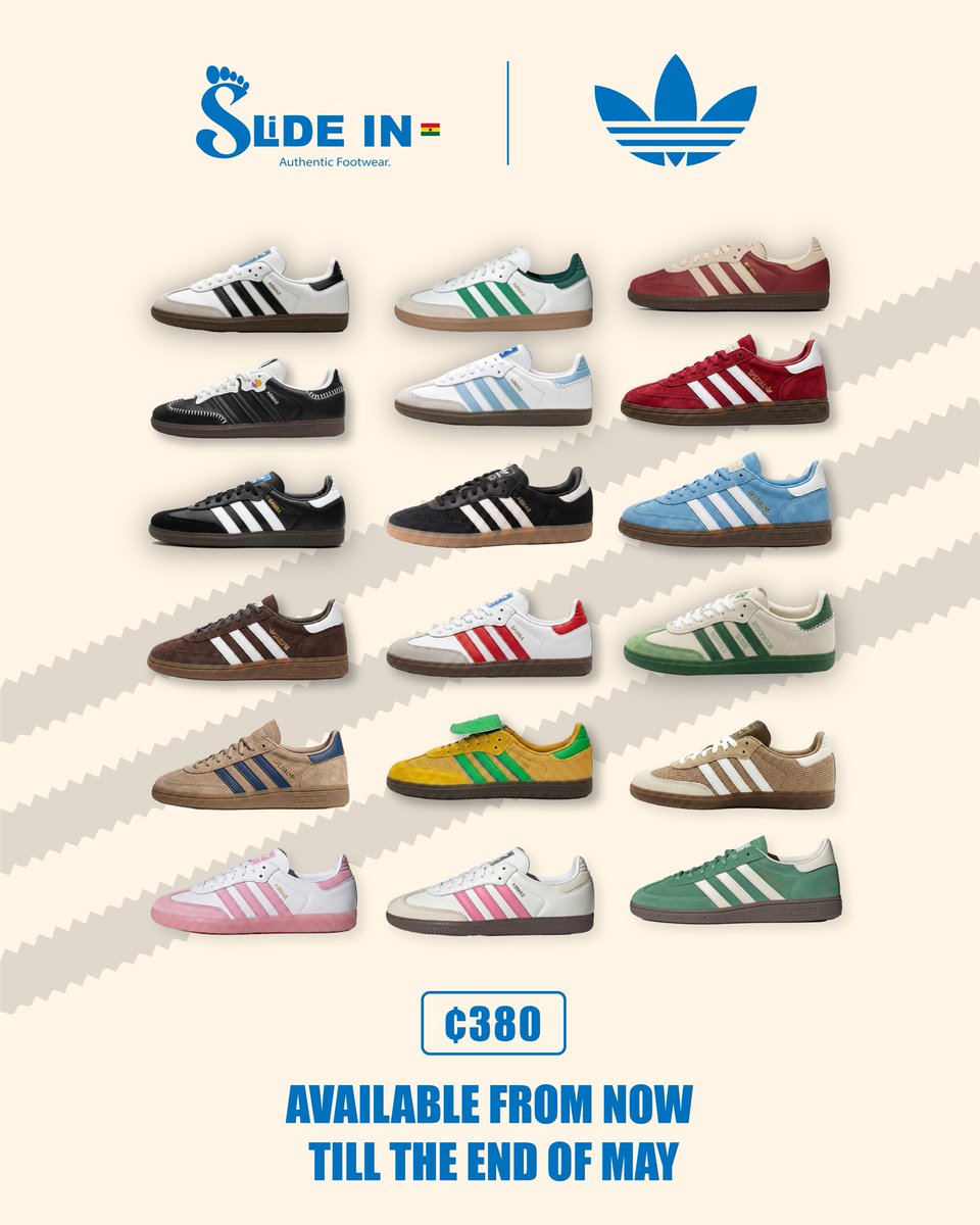 slideinghana's tweet photo. Gh¢380 for Sambas in this economy? 👀

6 new colours added.
Ends in May.

Missed it the first time?
You just got a second chance.🫵🏽 https://t.co/0RGYmNNal6