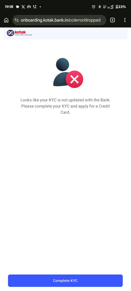 NavedSaifi809's tweet photo. Dear @KotakBankLtd,
Aap logon ke “pre-approved credit card” wale mails aur WhatsApp messages itne confidence se aate hain jaise card bas delivery boy lekar nikal chuka ho. 😭

Lekin apply karo toh: “Complete KYC”
KYC complete karne jao toh: “No account found” https://t.co/ptyipfkBBp