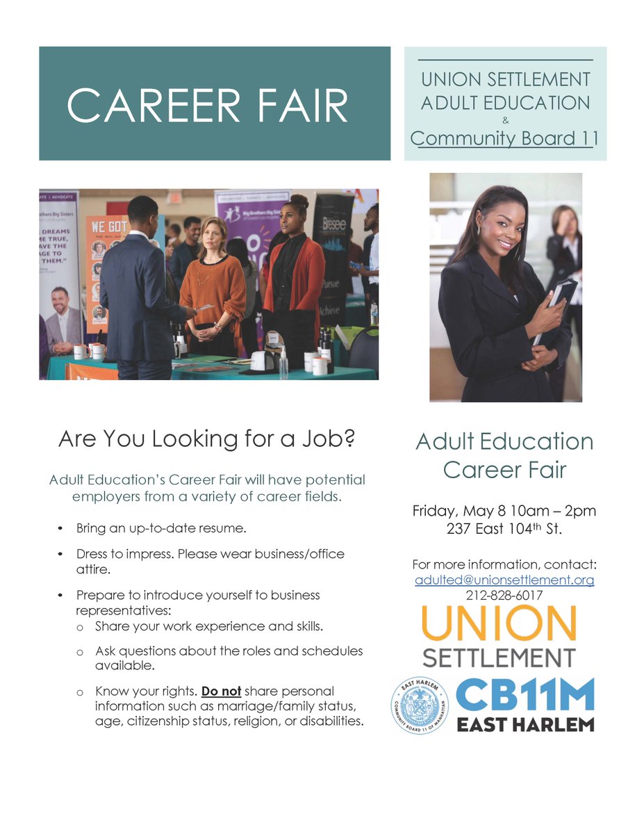 ManhattanCB11's tweet photo. Career Fair - Friday, May 08, 2026 @ 10:00 AM https://t.co/ja009UCVbe
