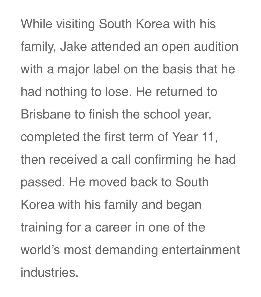 I learned something new about Jake and his family today. He completed his first term of Year 11 at school, and then his family moved with him to Korea when he started training at Belift for I-land.

I knew his parents had moved back to Korea for him, but I didn’t know when. I