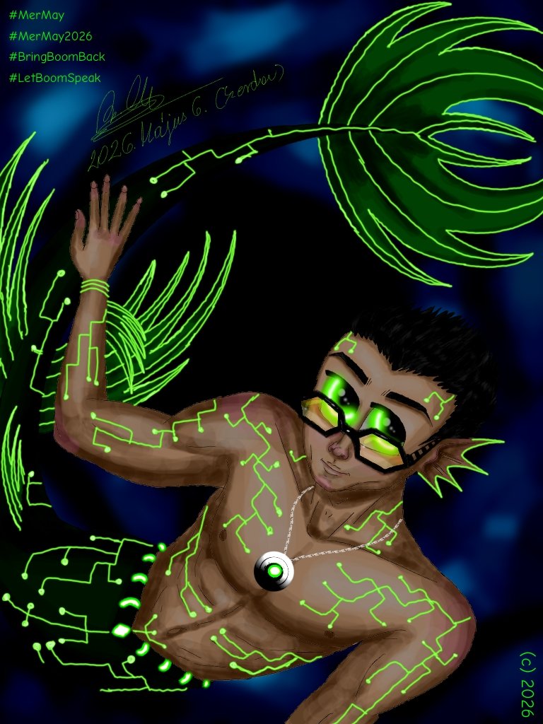 mrs_cromwell_'s tweet photo. The Secret Agent (DaFuqBoom) as a futuristic glowing merman. 🧜♂️ He lives in the dark, deep sea. This is a drawing for this year's "MerMay" art challenge. 😀
#MerMay #MerMay2026 #SecretAgent #DaFuqBoom #SkibidiToilet #SkibidiToiletFanArt #BringBoomBack #LetBoomSpeak #merman https://t.co/xawRmJkJ65