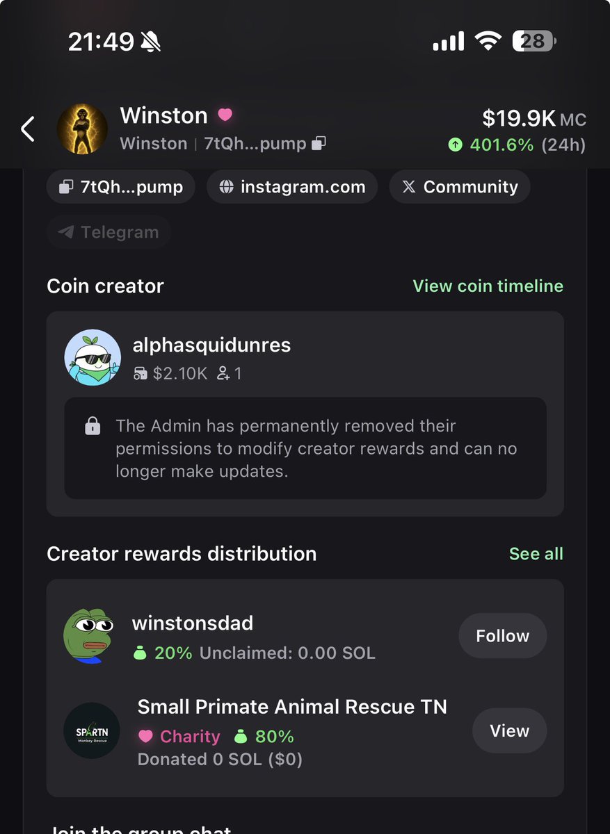 ZageFury's tweet photo. 80% $WINSTON fees has been redirected to Michael foundation to help monkeys https://t.co/EEU7GbQDpb and 20% to his personal Solana wallet. 

We will follow $APPLE 

7tQh4cnMcwnhxLzrURBsFMnkeWaXVXRTZQtyNy37pump https://t.co/MAwfZ2gq4C