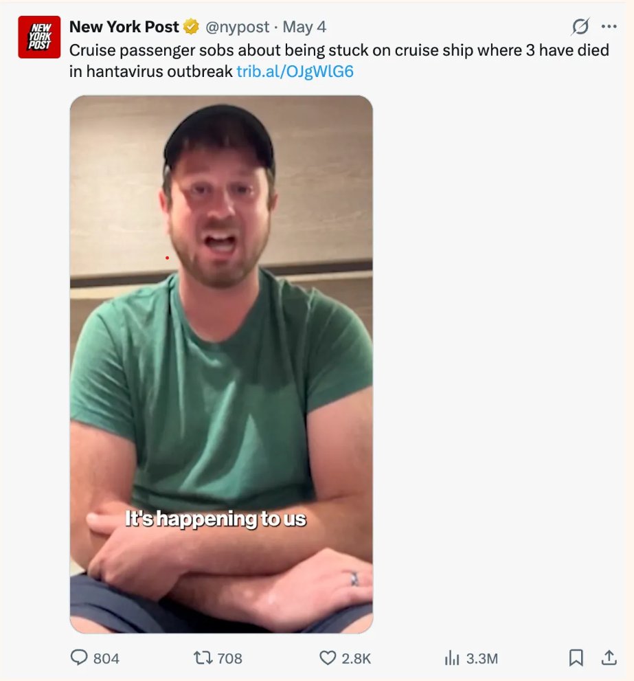 dschun's tweet photo. @JMCDelingpole Mind you, Trump was not happy with Spain. So it makes sense, that the New York Post is all over this "outbreak" of a "deadly virus" and posting the video of an American cruise passenger. https://t.co/tnaRq8fQyW