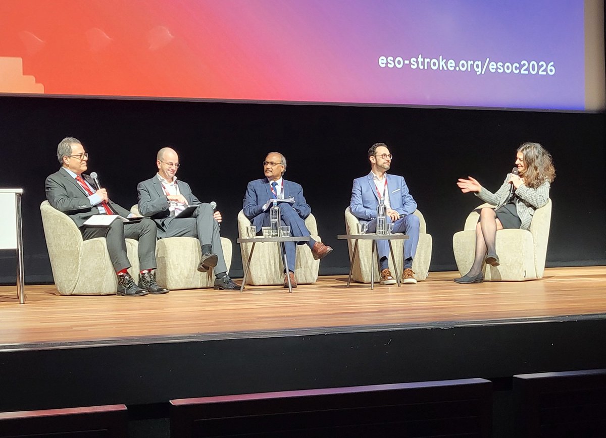 StephAtHeart's tweet photo. Leaders of @American_Stroke @ESOstroke &amp; @WorldStrokeOrg @MitchElkind @jeyaraj_pandian @PoojaKhatriMD discuss how innovation can drive better stroke care. #Voiceofstroke https://t.co/Ovs35E3lkn