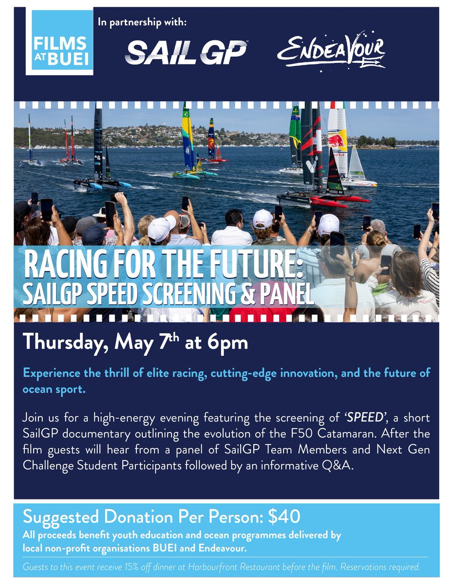 BueiBermuda's tweet photo. Racing for the Future: SailGP SPEED Screening &amp; Panel

Kick off the night with "SPEED”, a powerful documentary showcasing the high-tech F50 catamarans and stay for a dynamic panel featuring SailGP athletes and Bermuda students from the Next Gen Challenge! https://t.co/0AoXiiZ73H