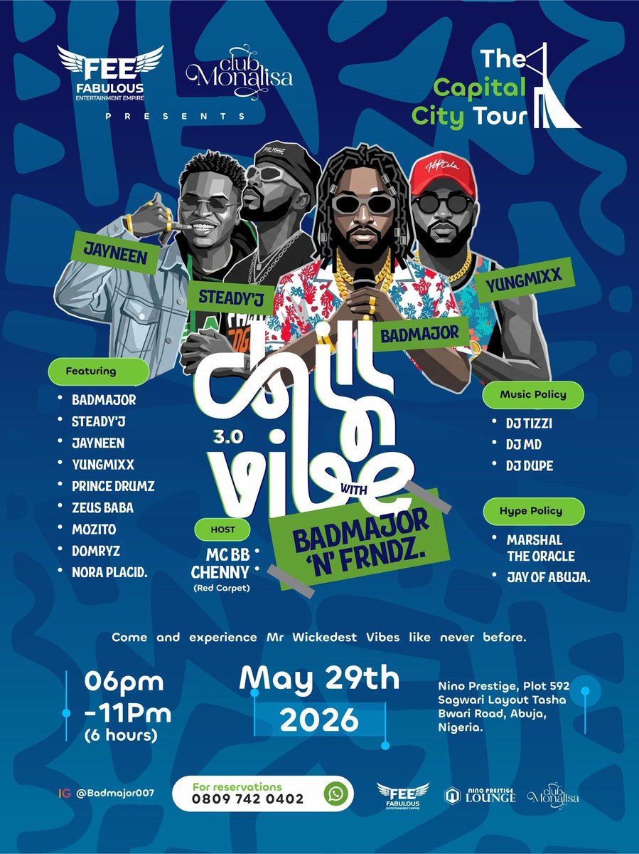 badmajor007's tweet photo. CHILL ‘N’ VIBE WITH BADMAJOR ‘N’ FRNDZ!

The Capital City Tour is here and the energy is about to go ALL THE WAY UP!

support my journey by purchasing a ticket for you and your squad.

Limited tickets available. 👇🏽 

https://t.co/YPbDq1vyp5 https://t.co/k76DLScQt0