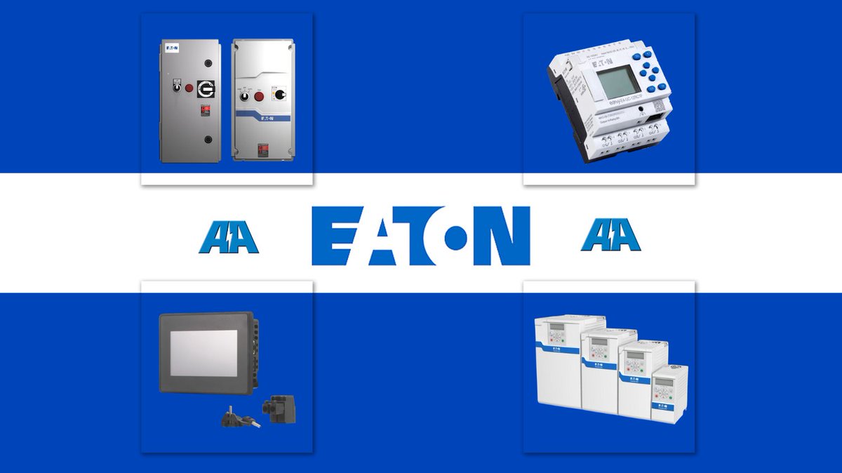 AAElectric's tweet photo. Contact your sales rep. or call 1-800-237-8274 to learn more about each Eaton product pictured here or others you may need. #automation

~XT Compact Combination starter
~EasyE4 PLC
~4.3” RTD
~DM1 VFD https://t.co/giCDKW2CUF