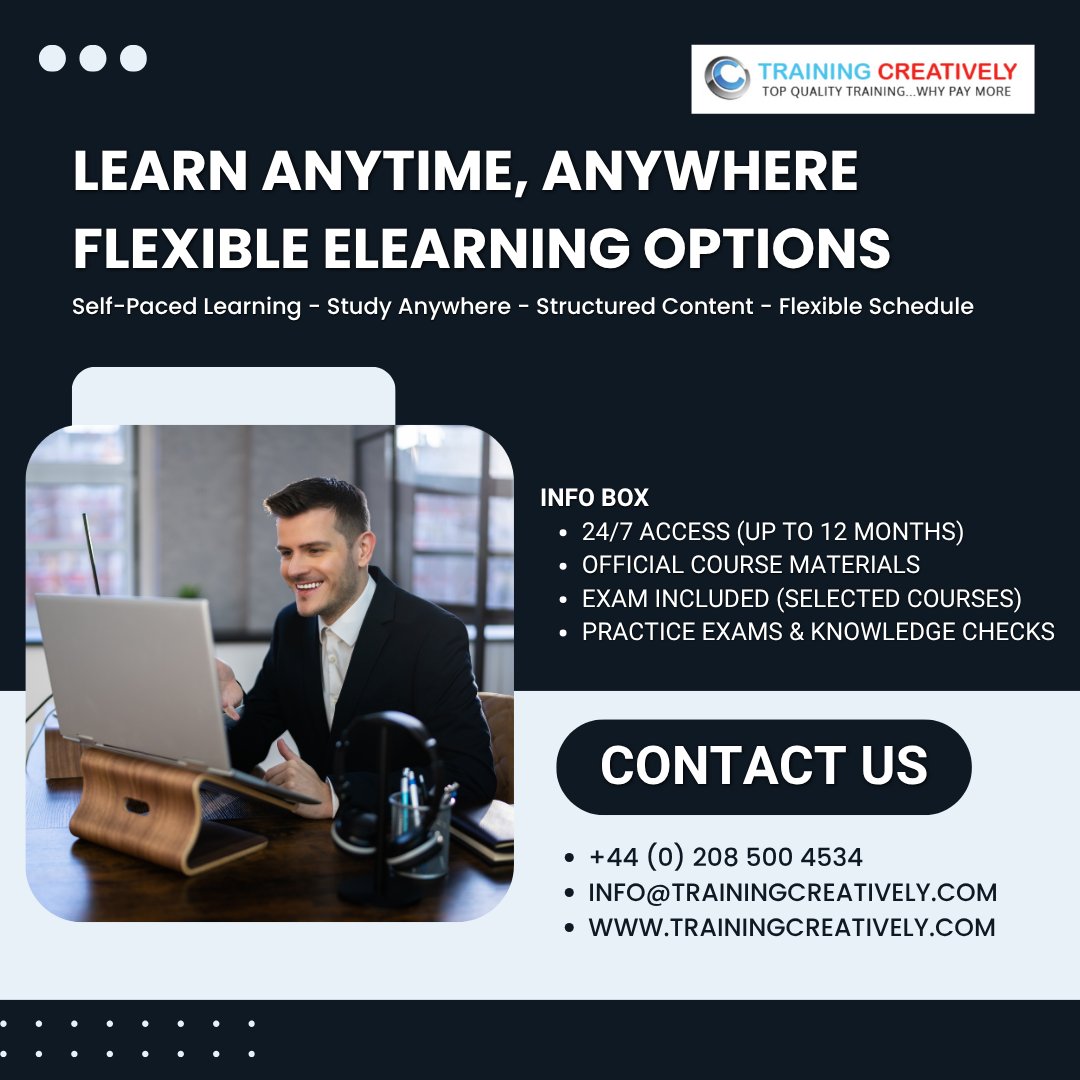 traincreatively's tweet photo. 💻 Learn anytime, anywhere

✔️ Self-paced
✔️ 24/7 access
✔️ Official materials
✔️ Exam included (selected)

📊 Flexible learning for busy professionals.

📩 Explore training pathways
https://t.co/h6BBVLj3ry 

#eLearning #OnlineLearning #Upskill https://t.co/FpqByCml3Z