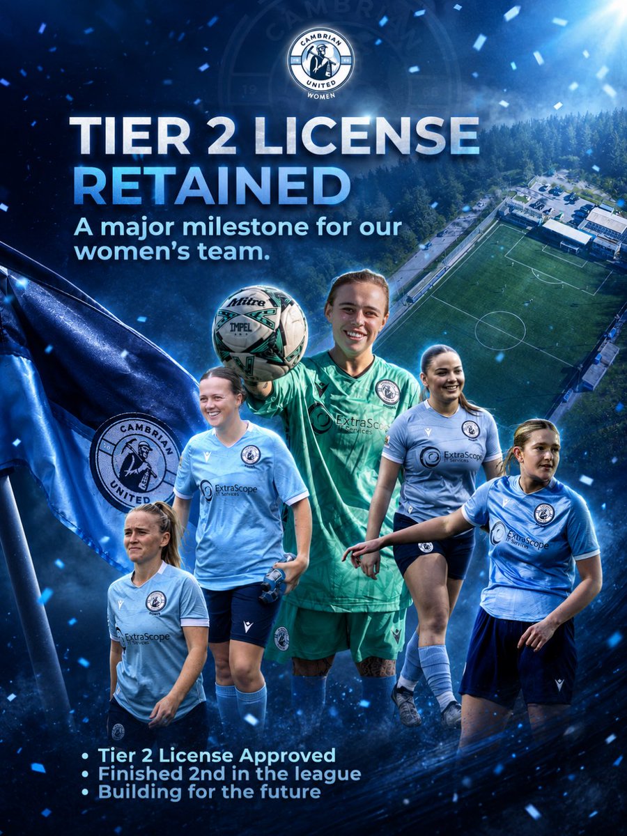 CamUtdWomen's tweet photo. We are proud to confirm that Cambrian United Women have officially retained our Tier 2 Licence 💙 https://t.co/4b4HhlJcRu