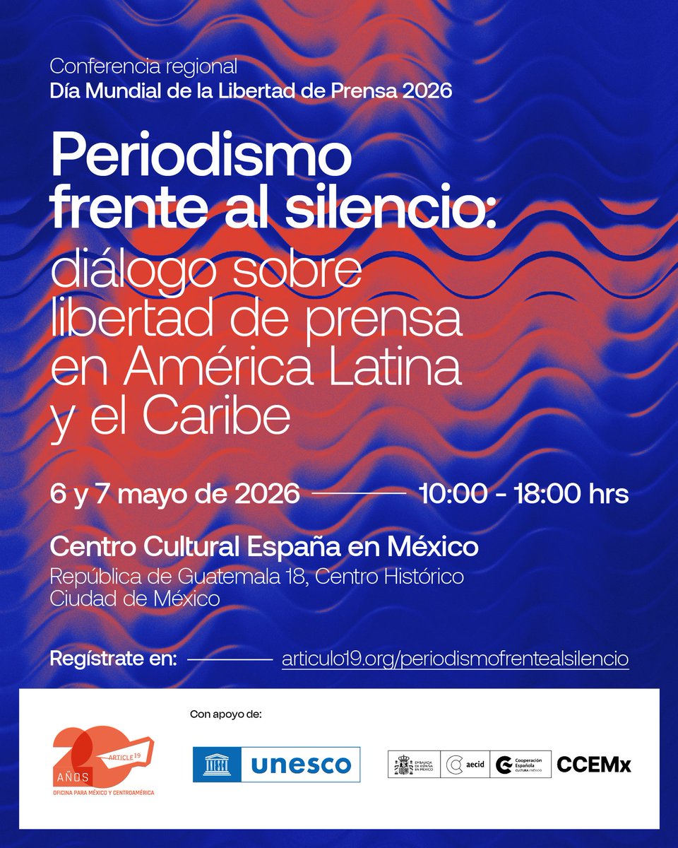editorenjefe's tweet photo. Agenda del día:

Conferencia regional Periodismo frente al silencio: diálogo sobre la libertad de prensa en América Latina y el Caribe. 
Convoca @article19mxca

📍Centro Cultural de España en México República de Guatemala 18, Centro Histórico.  @ccemx

🕙 A partir de las 10:00 https://t.co/dlWNbneJMT