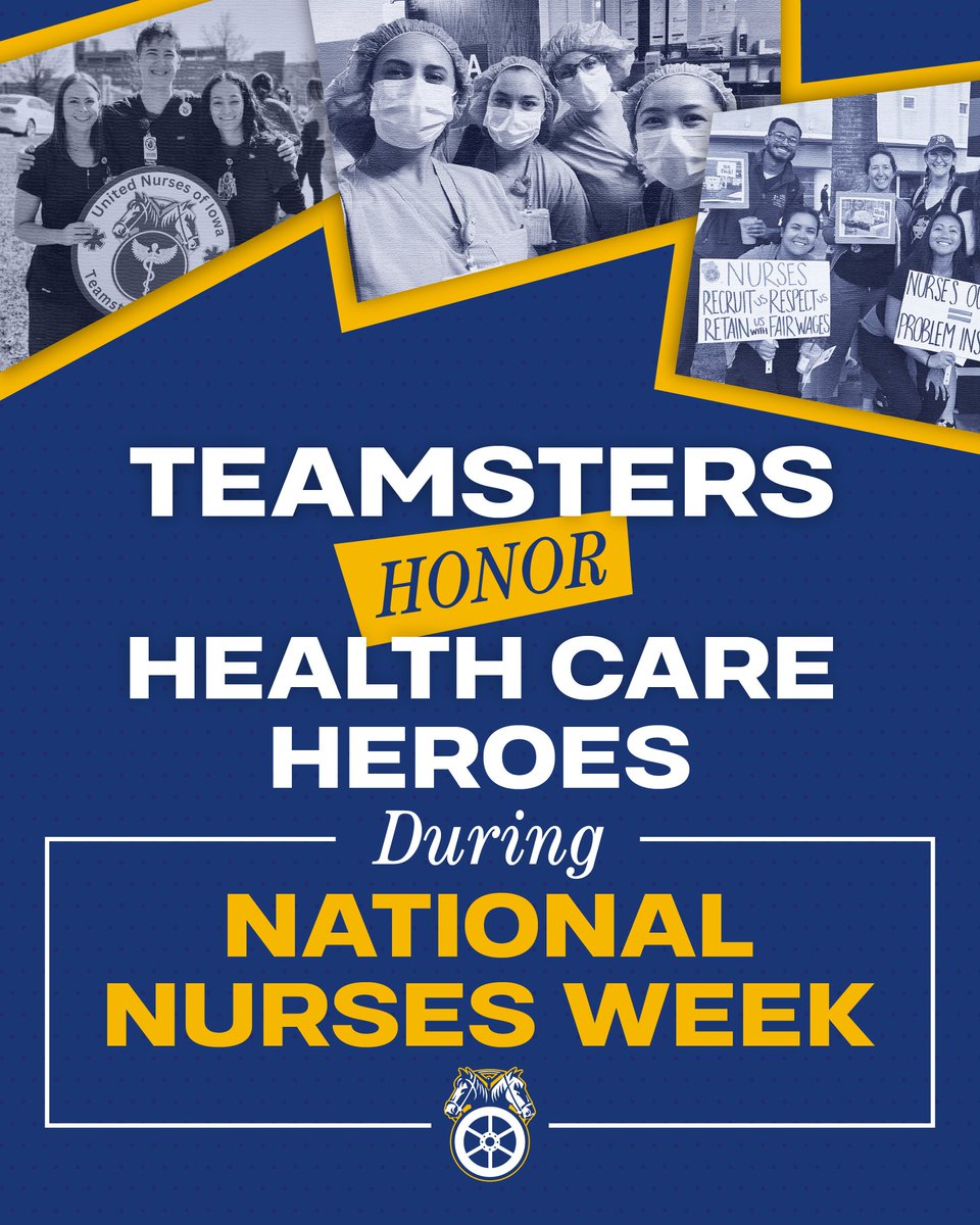 Teamsters's tweet photo. Nurses don’t want pizza parties from their bosses during National Nurses Week — they want strong union contracts that protect them and their patients.

The Teamsters Union represents tens of thousands of nurses and is committed to holding greedy health care systems’ feet to the fire to secure and enforce contracts that prioritize safety above all else.