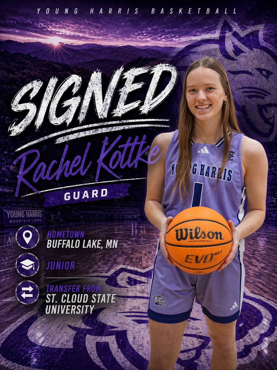 YHC_Wbb's tweet photo. Mountain Lion Family, join us in welcoming Rachel Kottke to Young Harris! 💜 https://t.co/lEAzN71I8h