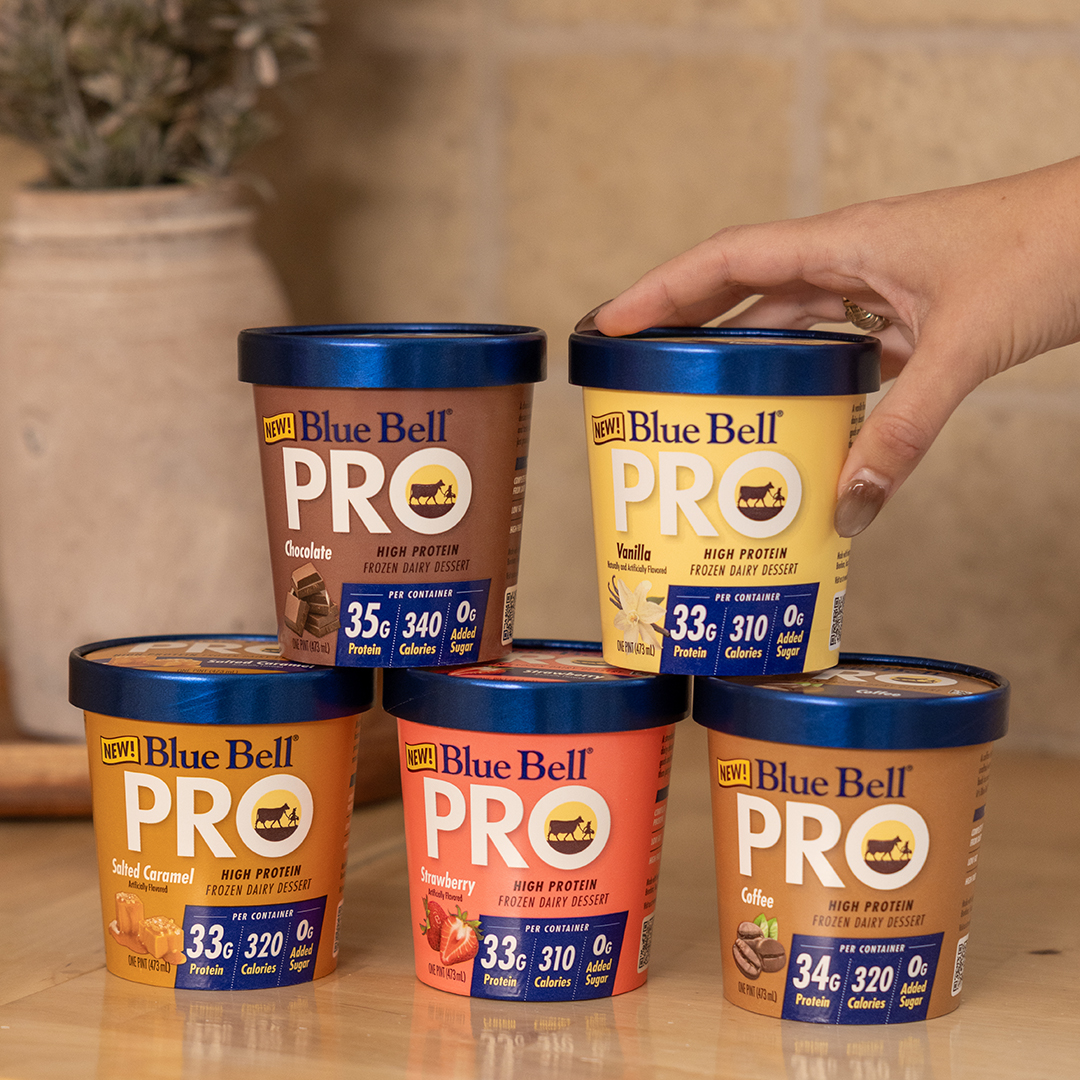 ILoveBlueBell's tweet photo. Which PRO pint flavor are you choosing? 

PS – No wrong answers here. They all hit…your goals. 😊  

-11-12G of Protein per serving 
-Less than 110 Calories per serving 
-0G added Sugars

Available in five delicious flavors – Chocolate, Coffee, Salted Caramel, Strawberry and Vanilla.