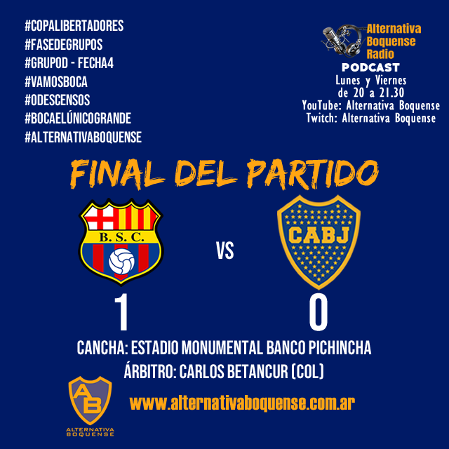alter_boquense's tweet photo. #Libertadores #Boca perdió en su visita a Ecuador

#BocaJuniors #VamosBoca #CrespiEsBoca #LaBombonera #LaBocaConCrespi #BocaElÚnicoGrande #0Descensos #Lubrimota #HerramientasMota #mota 

https://t.co/fMWqT4Vvff https://t.co/aT0TAoMv8Y