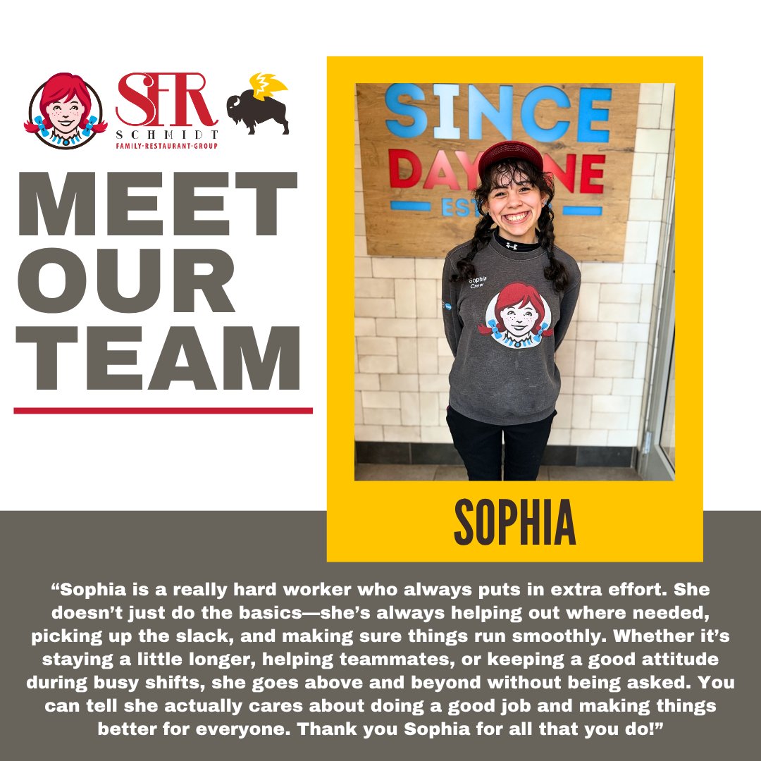 SchmidtFamilyRG's tweet photo. Sophia works at our Winfield Wendy's location! Thank you, Sophia, for always going above and beyond! https://t.co/RRaloNfLpE