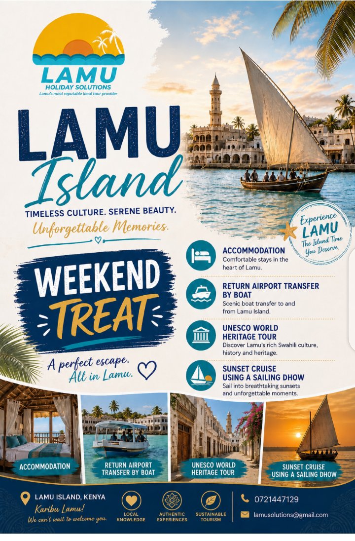 lamusolutions's tweet photo. Your short stay package for Lamu Island https://t.co/XkYq2N8zmK