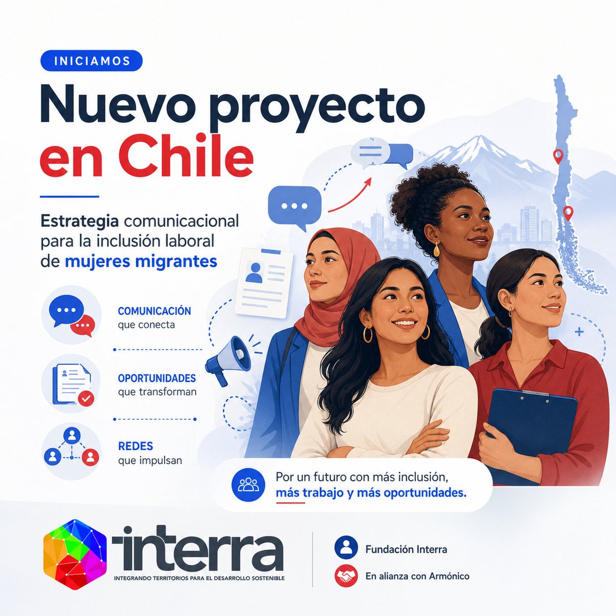 interra_co's tweet photo. 🚀 𝗜𝗡𝗜𝗖𝗜𝗔𝗠𝗢𝗦 𝗨𝗡 𝗡𝗨𝗘𝗩𝗢 𝗣𝗥𝗢𝗬𝗘𝗖𝗧𝗢 𝗟𝗜𝗗𝗘𝗥𝗔𝗗𝗢 𝗣𝗢𝗥 𝗘𝗟 𝗕𝗜𝗗 𝗘𝗡 𝗖𝗛𝗜𝗟𝗘

En la Fundación Interra seguimos ampliando nuestro trabajo por la inclusión laboral en América Latina. Esta vez, comenzamos un nuevo proyecto liderado por el 𝗕𝗮𝗻𝗰𝗼 𝗜𝗻𝘁𝗲𝗿𝗮𝗺𝗲𝗿𝗶𝗰𝗮𝗻𝗼 𝗱𝗲 𝗗𝗲𝘀𝗮𝗿𝗿𝗼𝗹𝗹𝗼 (𝗕𝗜𝗗), en el marco del piloto de inclusión laboral de mujeres migrantes en Chile.

Este proyecto lo desarrollaremos de la mano de #Armónico, un estudio de comunicación creativa con amplia experiencia en el diseño de estrategias, narrativas y contenidos para iniciativas sociales, educativas e institucionales. Juntos combinaremos la experiencia técnica de Interra en inclusión laboral, migración y trabajo con poblaciones en situación de vulnerabilidad, con las capacidades estratégicas, creativas y comunicacionales de Armónico.

💡Nos emociona aportar a una ruta que busca abrir más y mejores oportunidades laborales para mujeres migrantes en Chile, reconociendo sus trayectorias, capacidades y barreras, y conectando actores que pueden hacer posible una inclusión laboral más efectiva y sostenible.

🌎 Seguimos trabajando para cerrar brechas, conectar oportunidades y construir territorios más inclusivos.

#InclusiónLaboral #Migración #InterraCoConstruye #MujeresMigrantes #ComunicaciónParaElDesarrollo #FundaciónInterra