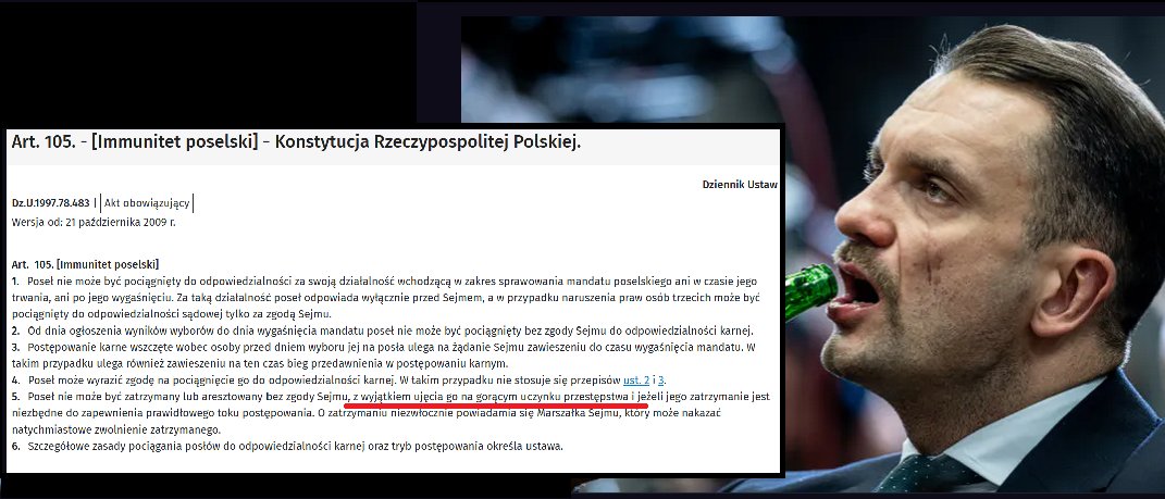 Panie min. <a href="/MKierwinski/">Marcin Kierwiński</a> czy polscy policjanci są wystarczająco wyedukowani?
Jak to możliwe, że <a href="/lukaszmejza/">Łukasz Mejza 🇵🇱</a> zasłania się immunitetem, mając powyżej 200 pkt. karnych? Czy polscy policjanci nie wiedzą, że według Art. 105 punkt 5 Konstytucji RP, immunitet nie przysługuje gdy sprawca