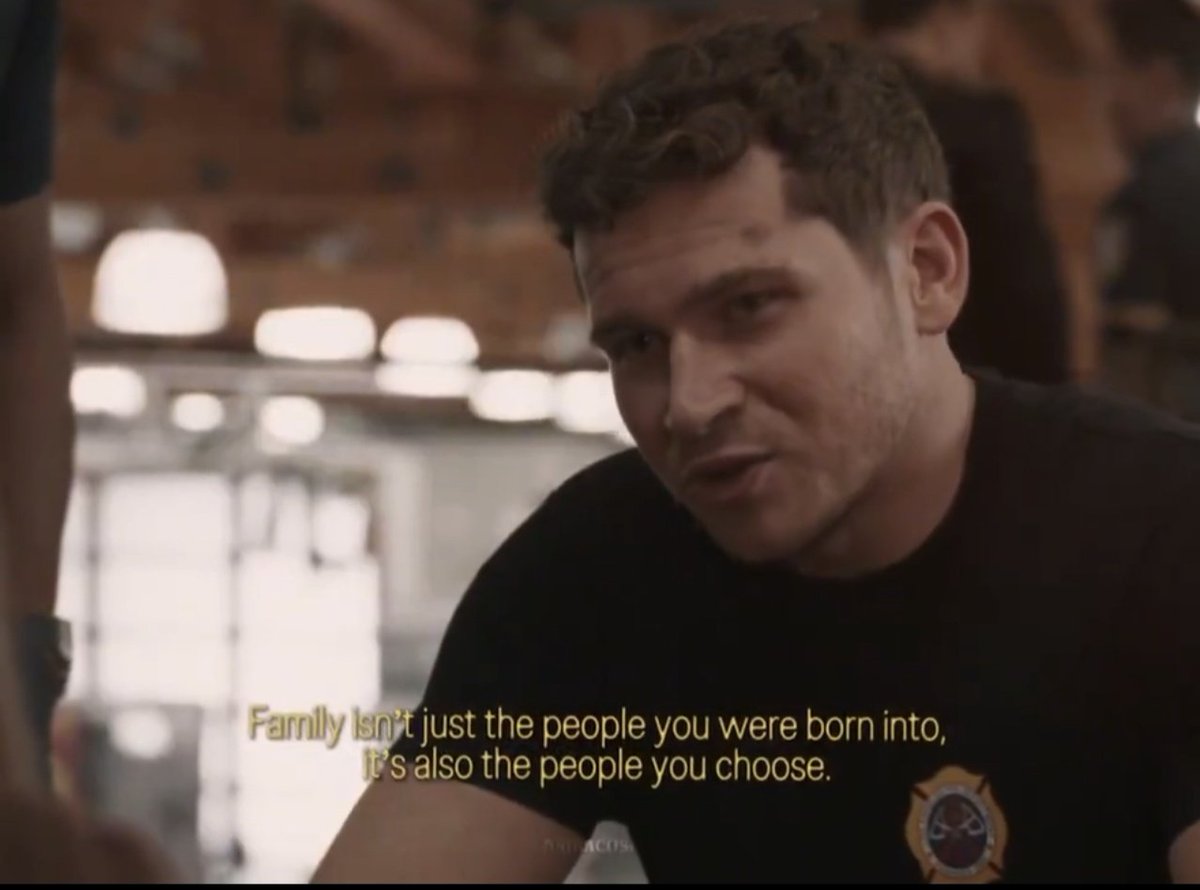 Notice how Buck doesn't EXCLUDE blood related people from the word FAMILY. 

"Family isn't JUST the one you are born in to. its ALSO the people you choose." 

Because to Buck, Maddie is the family he was born into, but CHOSE her to be his family as well.
