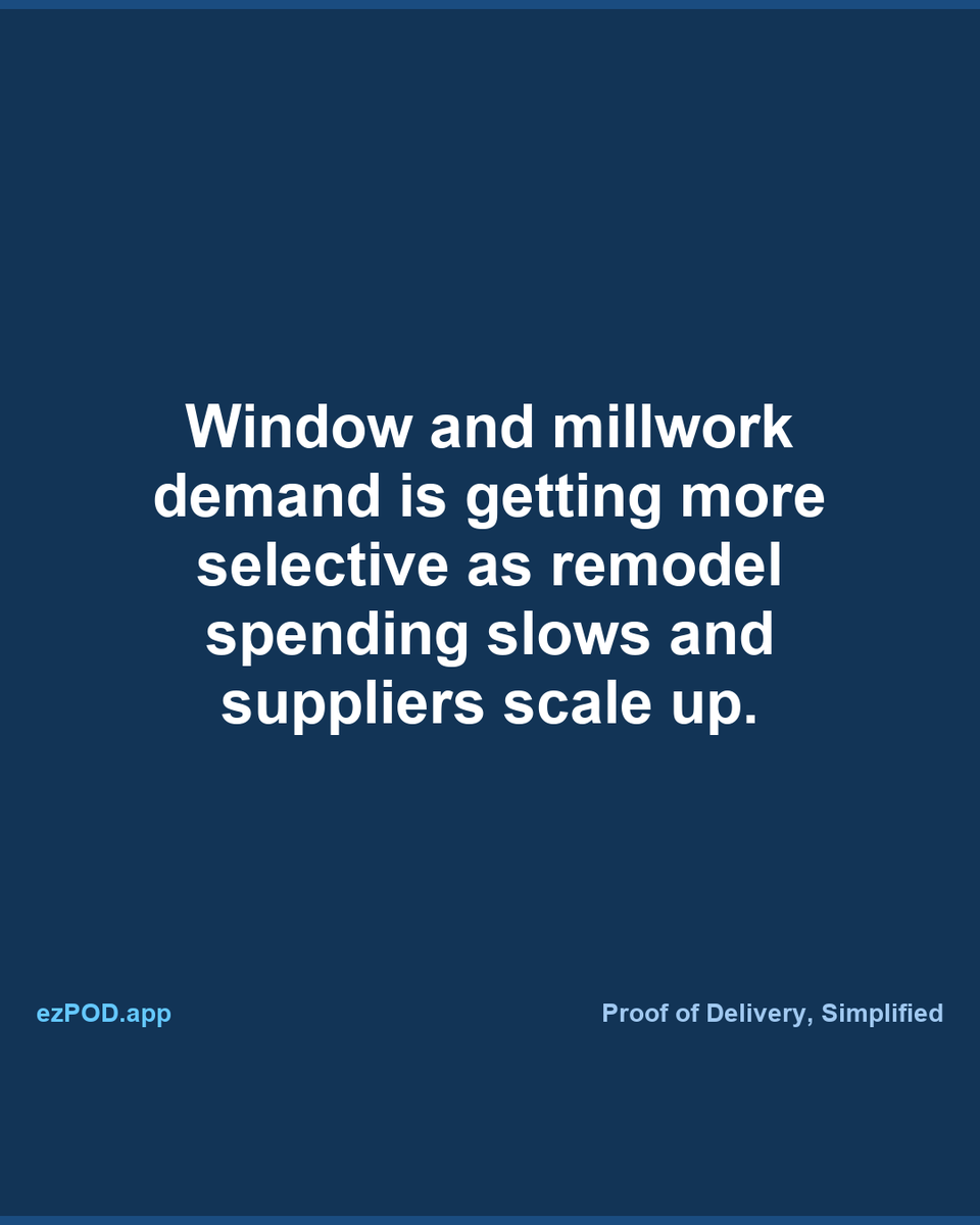 ezpodapp's tweet photo. Window and millwork suppliers face a split 2026: remodel demand is cooling, but regional players are still investing in capacity and contractor relationships. https://t.co/Xb9ektFhz8 https://t.co/hZDtAkwCaV