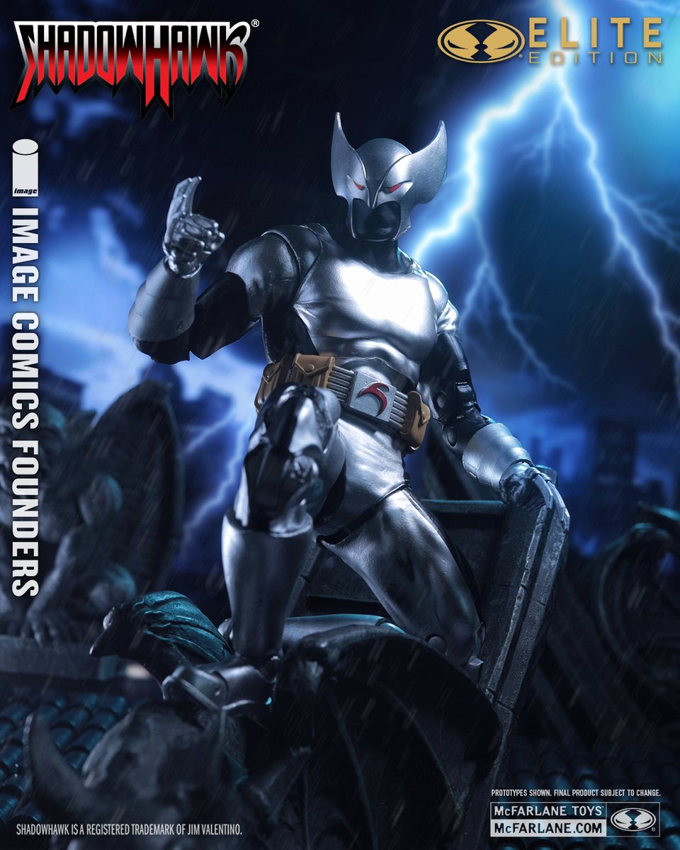 mcfarlanetoys's tweet photo. The second release from the Image Comics Founders Series features Jim Valentino's ShadowHawk! Pre-orders launch MAY 12th at select retailers!  

Elite Edition 7" scale action figure includes a ShadowHawk art gallery book, plus an alternate head portrait, 6 extra hands, shield, throwing star, arm grapnel, arm blade, collectible art card and a display base that can be arranged with future Image Comics Founders Elite figures coming in 2026! Also includes an Elite Points card that can used to redeem incredible rewards and one of a kind prototypes.

#McFarlaneToys #ShadowHawk #EliteEdition #ImageComics #JimValentino