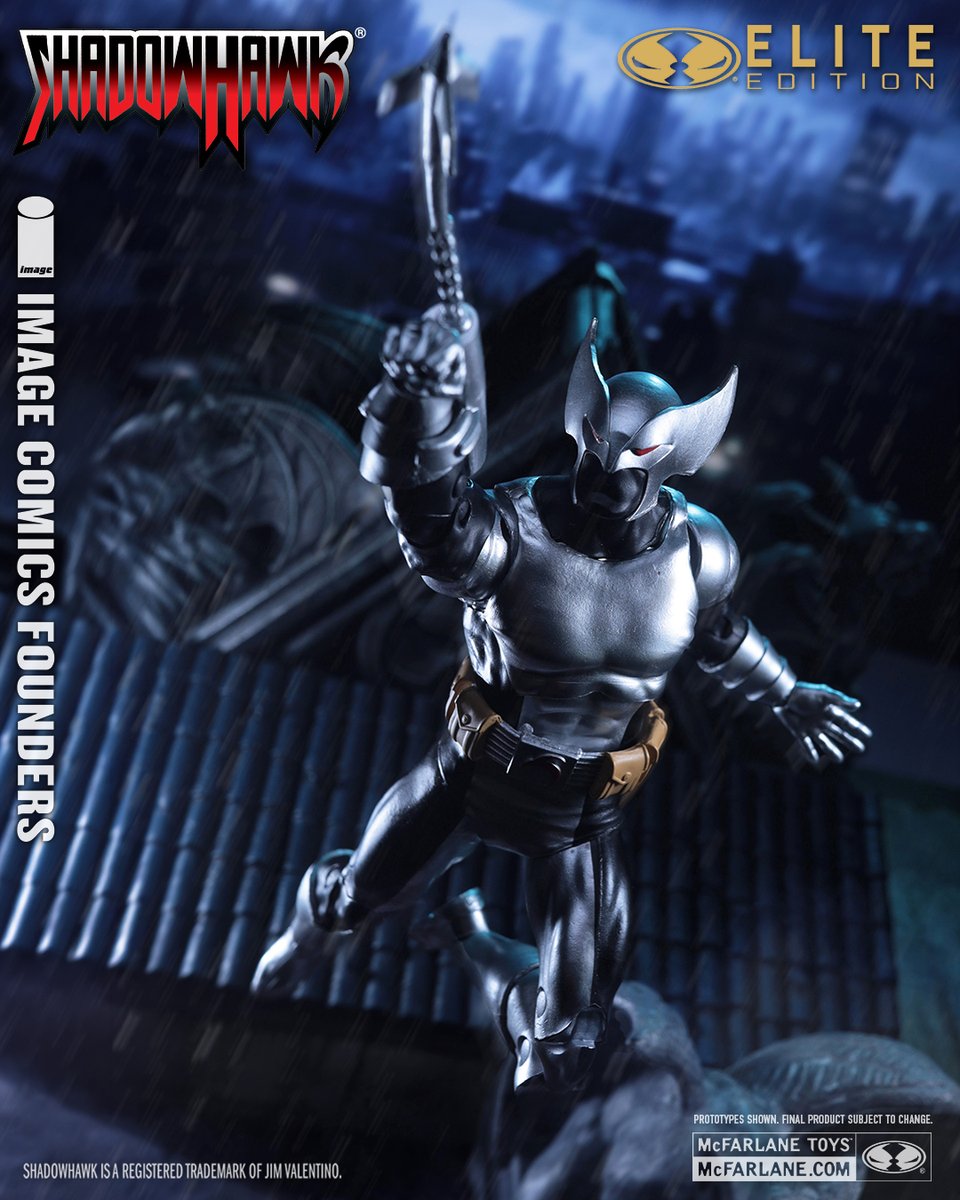 mcfarlanetoys's tweet photo. The second release from the Image Comics Founders Series features Jim Valentino's ShadowHawk! Pre-orders launch MAY 12th at select retailers!  

Elite Edition 7" scale action figure includes a ShadowHawk art gallery book, plus an alternate head portrait, 6 extra hands, shield, throwing star, arm grapnel, arm blade, collectible art card and a display base that can be arranged with future Image Comics Founders Elite figures coming in 2026! Also includes an Elite Points card that can used to redeem incredible rewards and one of a kind prototypes.

#McFarlaneToys #ShadowHawk #EliteEdition #ImageComics #JimValentino