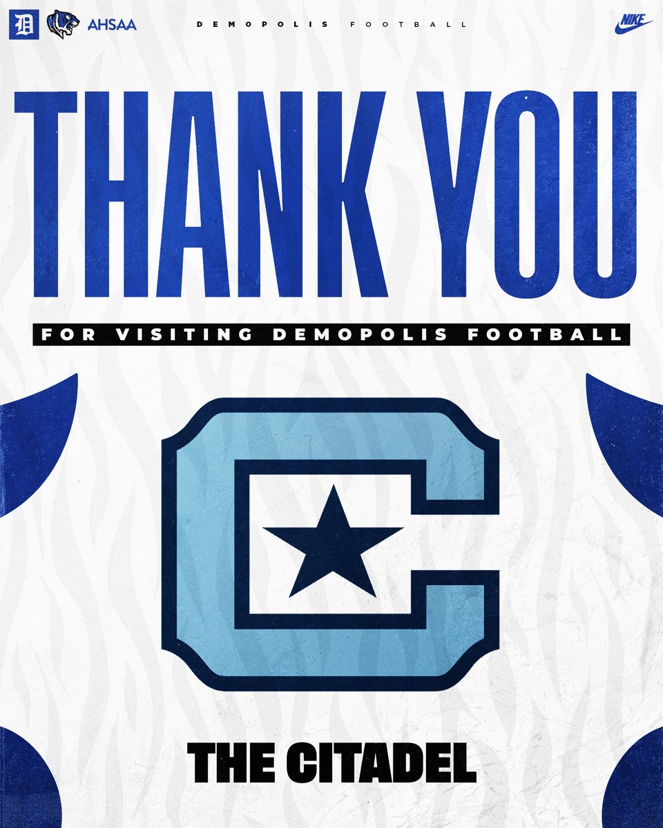 demopolisfb's tweet photo. Thank you to @CitadelFootball for stopping by to recruit our student-athletes! 

📍 Demopolis | #BlueHeat https://t.co/3996OfAow4
