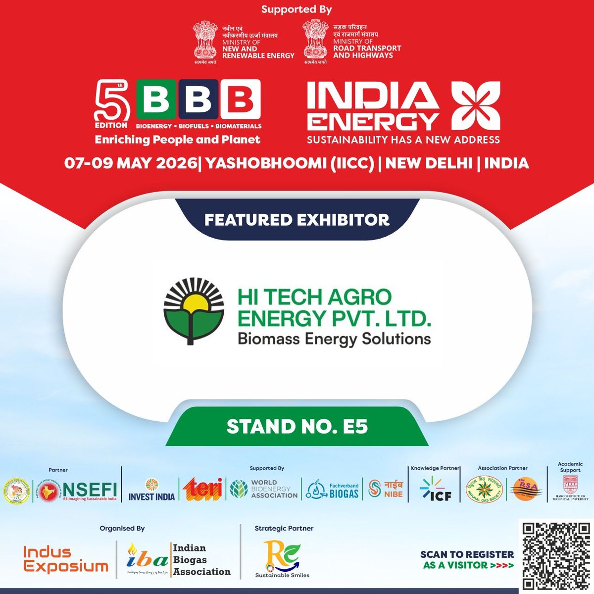 Hi_Tech_Agro's tweet photo. We’re all set for the 5th BBB Expo &amp; Summit and India Energy X 2026.

📅 07–09 May 2026
📍 Yashobhoomi (IICC), Dwarka, New Delhi
📌 Stall: E5 | Hall: 1B | Area: 54

Let’s connect and discuss your next biomass project.

#HiTechAgro #RenovoBioSolutions #BBBExpo2026 #IndiaEnergyX https://t.co/UNng3yj0JR