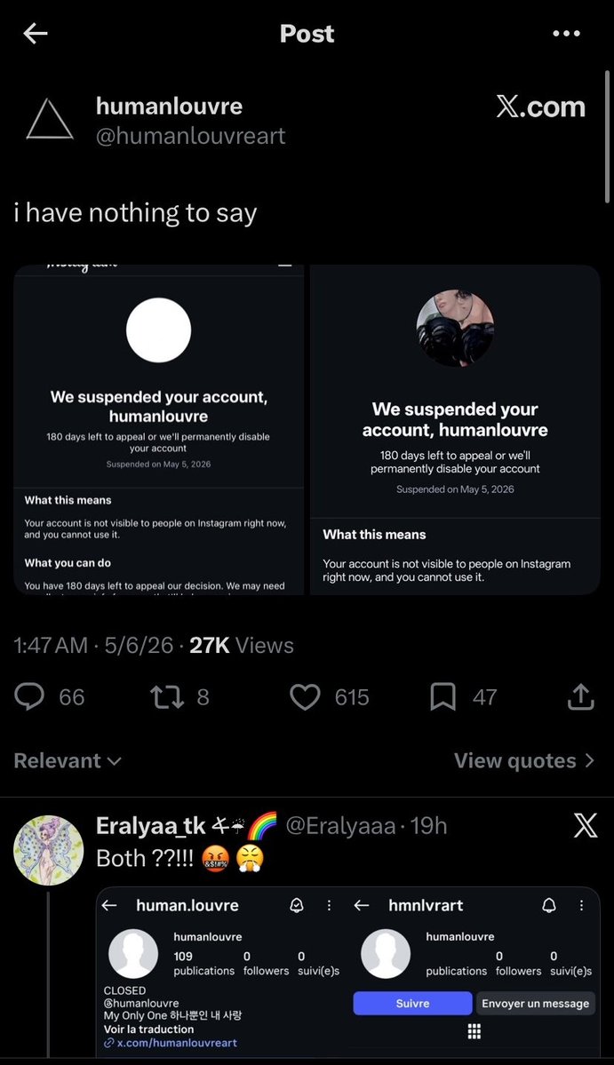 It's good news for us! Humanlouvreart p*rn acc got suspended on IG where trashies keep tagging Jungkook! Can we do this here on X too?  mfs are so disappointed!