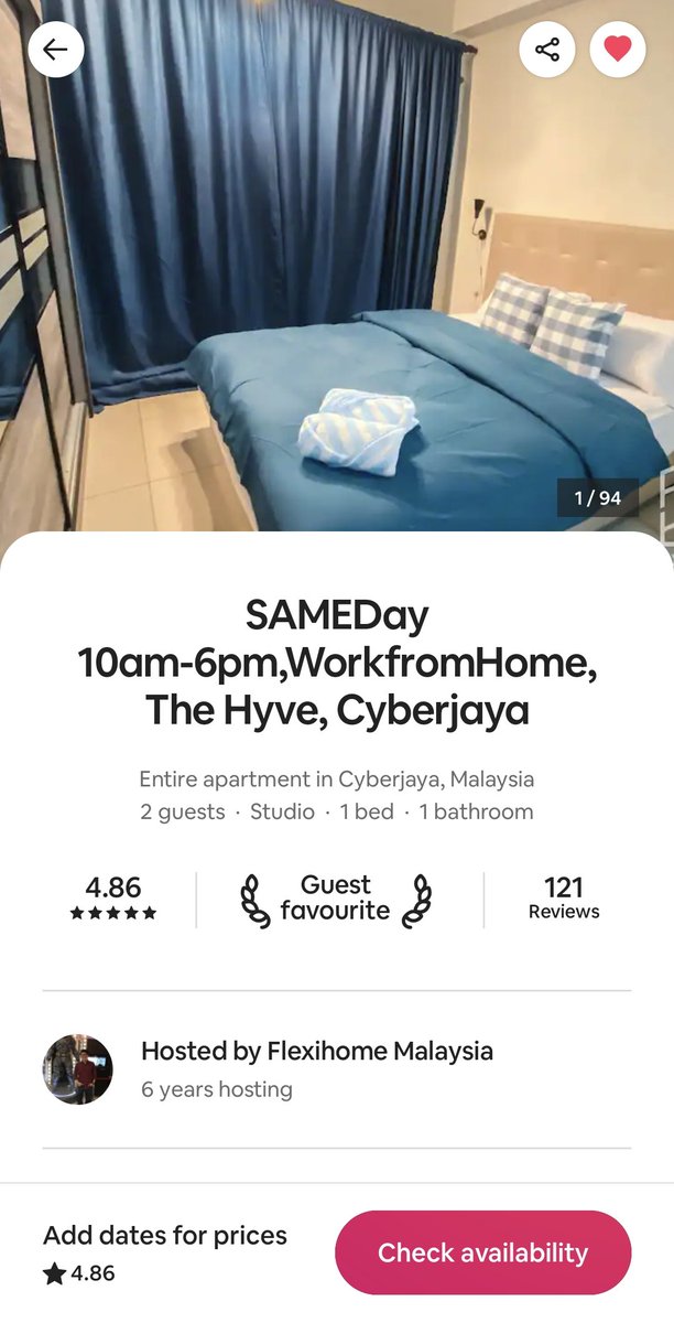 urfavemin_'s tweet photo. checkin hrs dekat app flow atau walkin terus ke tmpat yg nak. atau tgok dekat app airbnb area cyberjaya/putrajaya banyak unit yg office hrs. nie salah 1 yg i pernah book https://t.co/jUKa4csU8Y