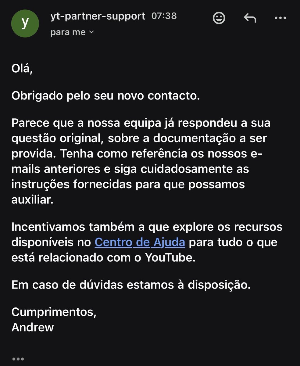 Davidsonkauan0's tweet photo. @TeamYouTube o suporte por e-mail não está ajudando, só respostas automáticas. Meu canal relacionado já voltou a ser monetizado, então meu canal principal também deveria ser revisado e monetizado novamente. Preciso de uma análise real, por favor. https://t.co/3rp7ROjJWx