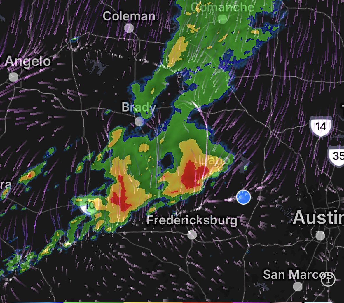 VoiceforTexas's tweet photo. Llano and Marble Falls have a double shot of heavy storms headed their way. https://t.co/106x4yViKY