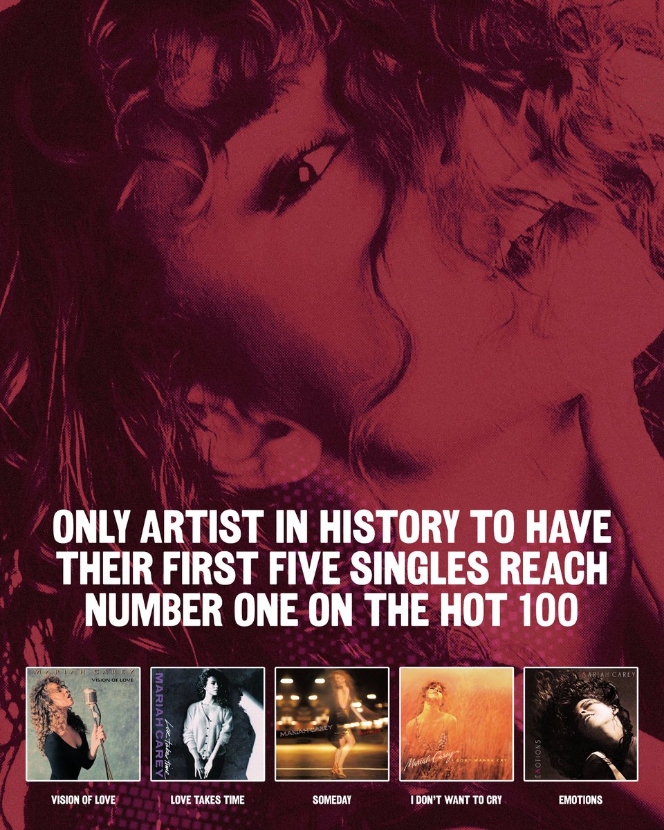Mariah_MC_Carey's tweet photo. Still wild to think about @mariahcarey’s first five singles ALL went #1. No gimmicks, just pure talent! Some records really feel untouchable. https://t.co/vLsGL5B9MS