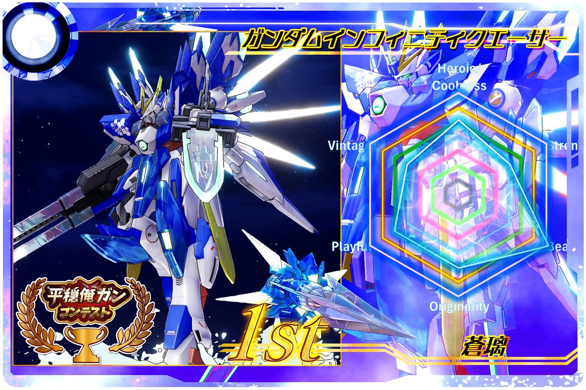 BlueLapis9901's tweet photo. #第五回平穏俺ガンコンテスト

なんと優勝の栄冠をいただきました！
いいね、リポストをいただいた皆様本当にありがとうございました！

グロ様、ミーナ様、
参加者の皆様、お疲れ様でした。
素晴らしいカードもいただきましたのでこちらに投稿いたします。

#ガンダムブレイカー4 
#ガンブレ4 https://t.co/FqutgBKFGE