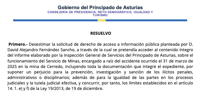 El Gobierno de Asturias se niega a dar acceso al informe completo sobre Servicio de Minas que encargó tras morir cinco mineros en marzo de 2025.

El informe, por lo que se sabe por prensa concluye que desde el Gobierno se llevó a cabo un control "insuficiente e inadecuado" 🧵👇