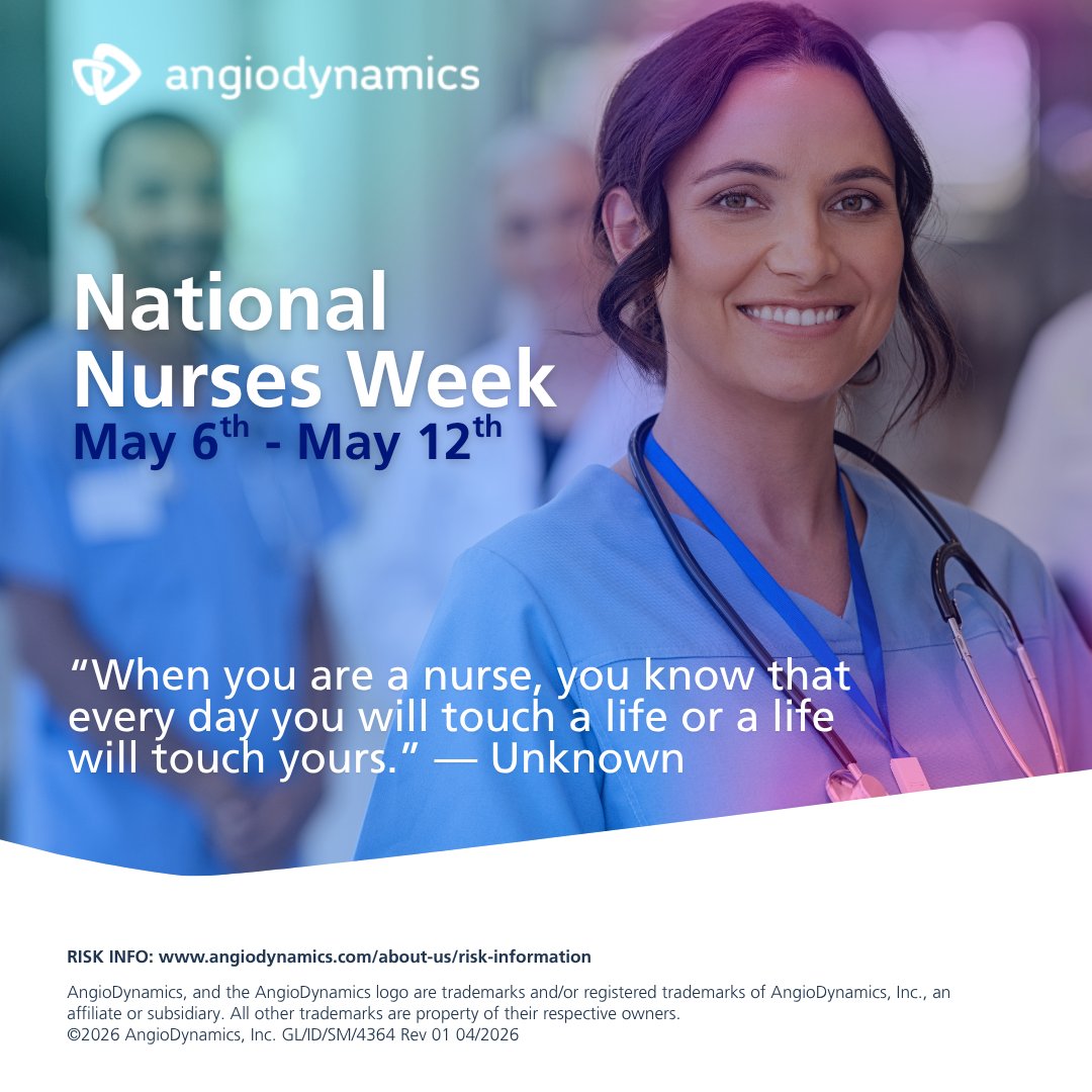 angiodynamics's tweet photo. We recognize the unwavering dedication, compassion, and expertise nurses bring to healthcare every day. Your commitment to patients and the resilience you show in every challenge inspire all of us. 

We’re honored to support your work.

This week and always, we celebrate you. https://t.co/IMVggNsM5v