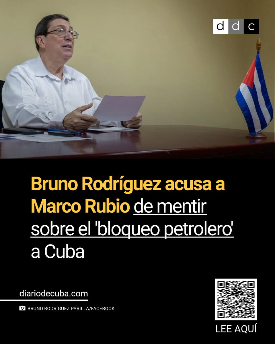 diariodecuba's tweet photo. #SOSCuba: Un funcionario del #MINREX dice que los efectos de la orden ejecutiva de #Trump comenzarán a sentirse en Cuba "probablemente" esta semana. Bruno Rodríguez acusa a Marco Rubio de mentir.
LEE MÁS en #DiarioDeCuba: https://t.co/WS7ShN6bX6 https://t.co/mphMxJFFFW